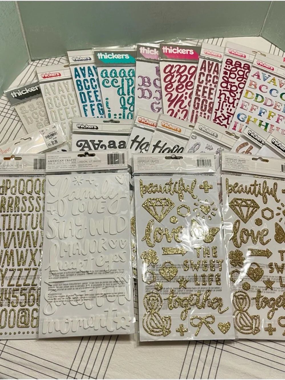 AMERICAN CRAFTS THICKERS Glitter Alphabet & Phrase Stickers - MULTI COLOR NEW